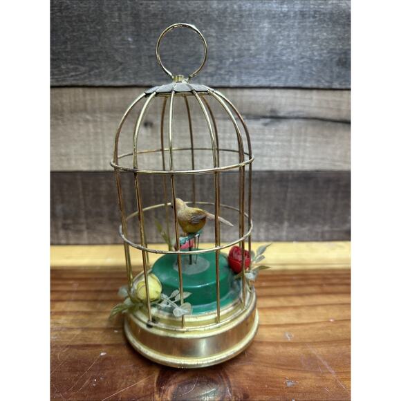 Vintage MCM Bird Cage Automation Music Box Yellow Bird Works - Picture 2 of 8